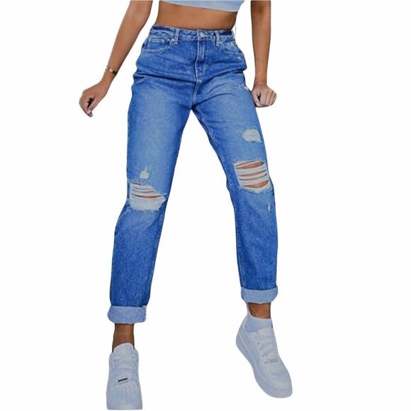 ASOS Urban Bliss Women’s Midwash Blue Mom Jean with rips Size 2 - Picture 1 of 12